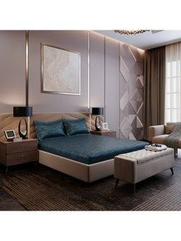 Stoa Paris - Cotton Sateen Teal King Fitted Bedsheet With 2 Pillow Covers (Super King)