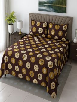 Threadwear - Maroon Floral 400 TC Cotton Flat Bedsheet With 2 Pillow covers (Super King)