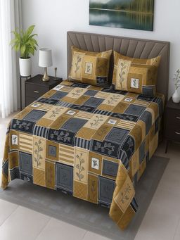 Threadwear - Dark Grey Floral 400 TC Cotton Flat Bedsheet With 2 Pillow covers (Super King)