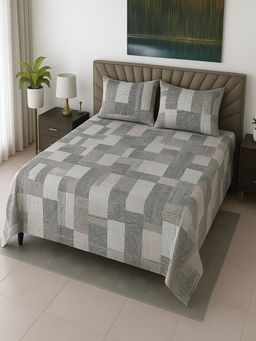 Threadwear - Beige Floral 400 TC Cotton Flat Bedsheet With 2 Pillow covers (Super King)