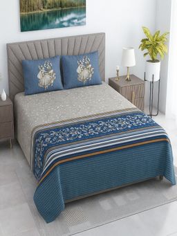 Threadwear - Multicolor Floral Cotton Flat Bedsheet With 2 Pillow cover (Super King)
