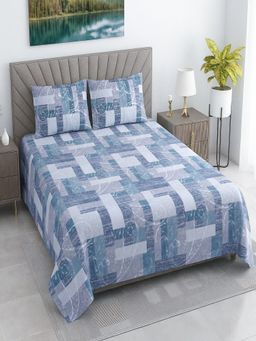 Threadwear - Multicolor Geometric Cotton Flat Bedsheet With 2 Pillow cover (Super King)