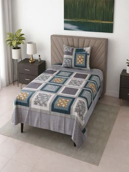 Threadwear - Multi-Color Floral 290 TC Cotton Flat Bedsheet With Pillow Cover (Single)