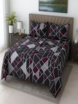 Threadwear - Multicolor Geometric 400 TC Cotton Flat Bedsheet With 2 Pillow covers (Queen)