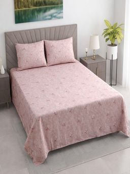 Threadwear - Pink Floral 400 TC Cotton Flat Bedsheet With 2 Pillow covers (Queen)