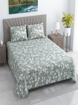 Threadwear - Green Shade Floral Cotton Flat Bedsheet With 2 Pillow cover (Queen)