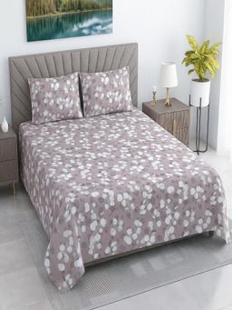Threadwear - Taupe Shade Floral Cotton Flat Bedsheet With 2 Pillow cover (Queen)