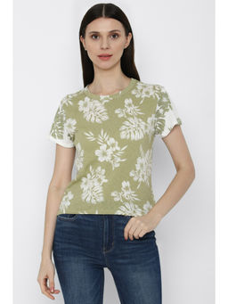 American Eagle - Women Green Crew Neck Ringer T-Shirt
