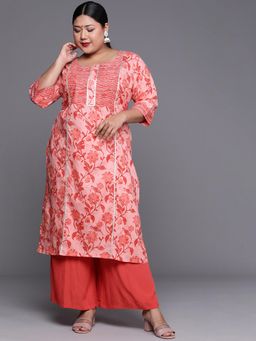 Extra love by Libas - Plus Size Women Pink Printed Cotton Kurtas for Women