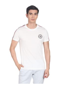 U.S. Polo Assn. Denim Co. - Men White Brand Tape Pure Cotton Solid T-Shirt