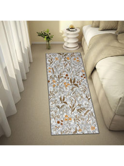 Welspun - White Wonderful Polyester Machine Tufted Floral Bedside Runner