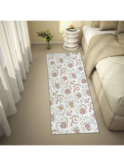 Welspun - White Wonderful Polyester Machine Tufted Floral Bedside Runner
