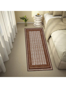 Welspun - Brown Wonderful Polyester Machine Tufted Geometric Bedside Runner