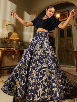 Janasya - Navy Blue Top with Skirt (Set of 2)
