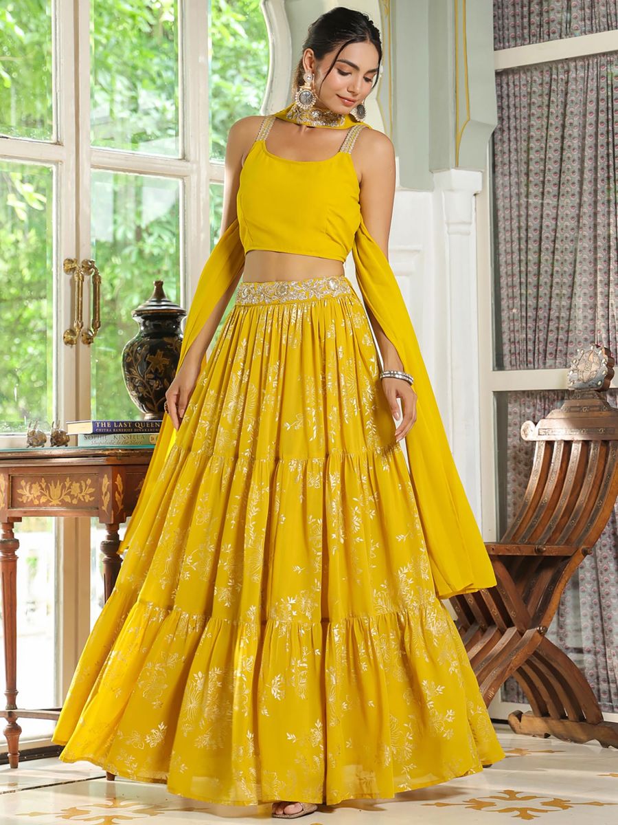 Yellow Embellished Lehenga with Choli and Dupatta