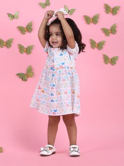 Polka Tots - Cotton Half Sleeve Frock for Baby Girl with Little Heart Print