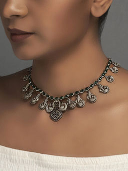 Divas Mantra - Nattana Mayil Necklace with Red Spinel Stone and Green Spinel Stones