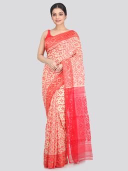 PinkLoom - Women's Soft Cotton Blend Jamdani Saree Without Blouse Piece