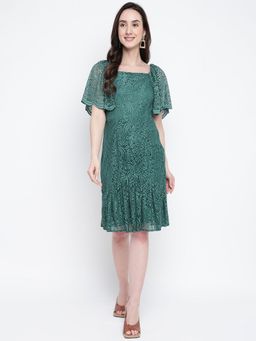 Latin Quarters - Green Flare Sleeves Lace Nylon Dress
