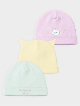 Mi Arcus - Solid Cotton Caps for Girls (Pack of 3) (0-6 Months)