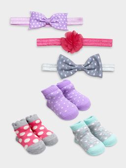 Mi Arcus - Polka Dot Print Design Socks and Headbands- Multicolor (Pack of 6)