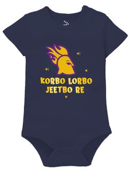 Zeezeezoo - IPL Theme Korbo Lorbo Jeetbo Re English Baby Romper - Navy Blue