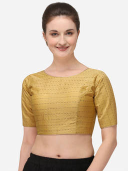 Amrutam Fab - Womens Jacquard Beige Stiched Blouse With Boat Neck