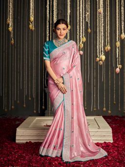 Odette - Pink Silk Woven Design Saree with Unstitched Blouse