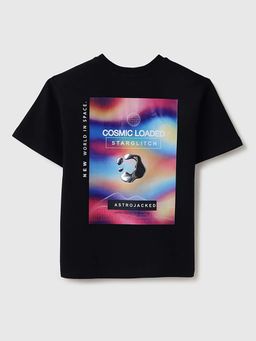 United Colors of Benetton - Black Relaxed Fit Round Neck Graphic Print T-Shirt