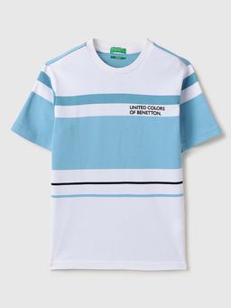 United Colors of Benetton - White Relaxed Fit Round Neck Stripes T-Shirt