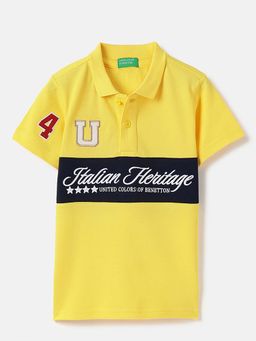 United Colors of Benetton - Yellow Regular Fit Polo Neck Embroidered T-Shirt