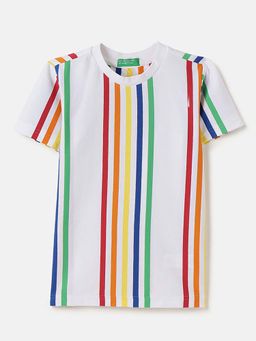 United Colors of Benetton - White Regular Fit Round Neck Stripes T-Shirt