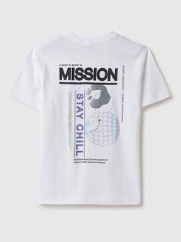 United Colors of Benetton - White Relaxed Fit Round Neck Typographic Print T-Shirt