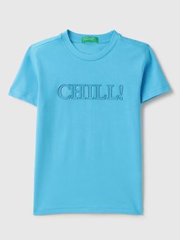 United Colors of Benetton - Blue Regular Fit Round Neck Embossed T-Shirt