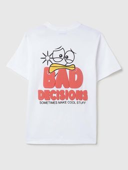 United Colors of Benetton - White Relaxed Fit Round Neck Typographic Print T-Shirt