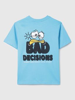 United Colors of Benetton - Blue Relaxed Fit Round Neck Typographic Print T-Shirt