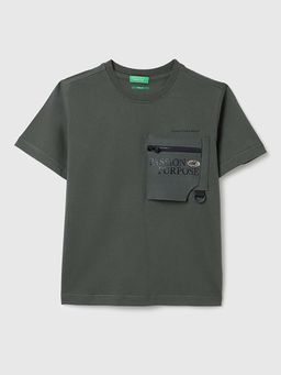 United Colors of Benetton - Olive Relaxed Fit Round Neck Solid T-Shirt