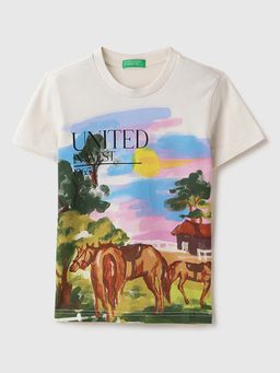 United Colors of Benetton - White Regular Fit Round Neck Printed T-Shirt