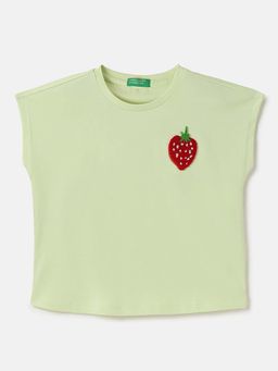 United Colors of Benetton - Green Cropped Round Neck Solid T-Shirt