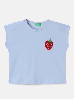 United Colors of Benetton - Blue Cropped Round Neck Solid T-Shirt