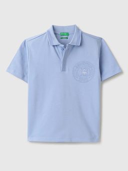 United Colors of Benetton - Blue Relaxed Fit Polo Neck Solid T-Shirt