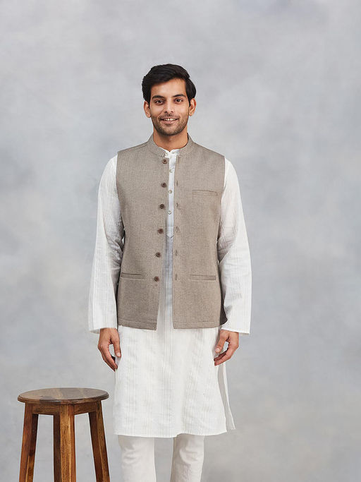 Fabindia Grey Cotton Nehru Jacket