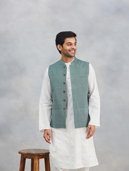 Fabindia - Green Cotton Nehru Jacket