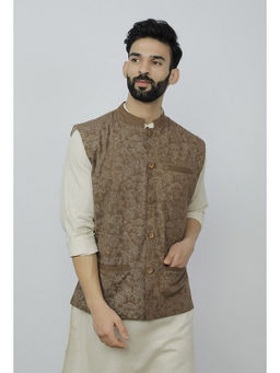 Tjori - Block Printed Brown Nehru Jacket