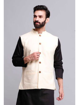 Tjori - Off White Cotton Nehru Jacket