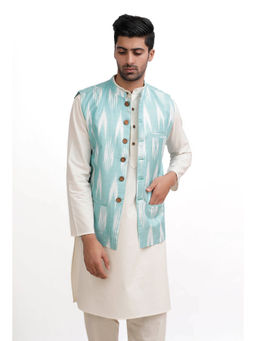 Tjori - Ice Blue Ikat Nehru Jacket