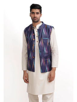 Tjori - Azure Blue Ikat Nehru Jacket