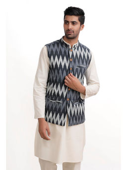 Tjori - Indigo Blue Ikat Nehru Jacket