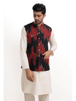 Tjori - Merlot Red Ikat Nehru Jacket