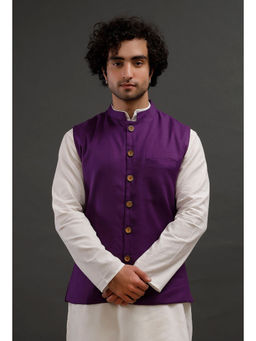 Tjori - Purple Woollen Blend Nehru Jacket